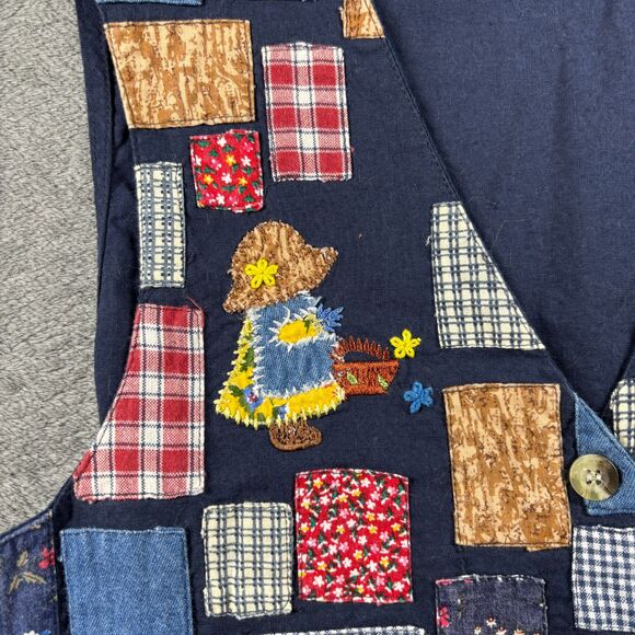 Casey & Max Vintage 90s Women Vest Patchwork Plaid Cottagecore Navy Small I108 - Picture 2 of 9